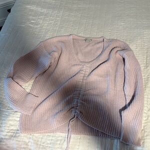 Poof!  Large Soft mauve sweater  Top with drawstring to crop it up if desired.